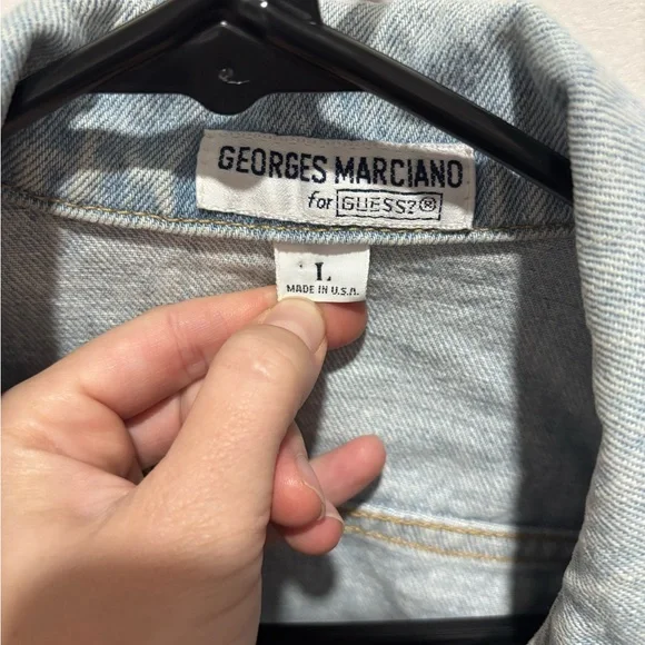 Guess George’s Marciano Denim Jacket with Red Logo Patch with art work on back - Picture 5 of 6